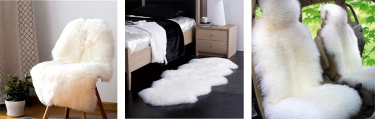 Natural shaped Newzealand Long Wool Lambskin, Six pelt 170-175* 140cm; bleached white.