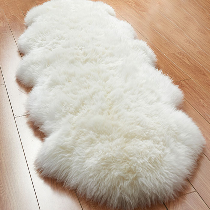 ニュージーランド原皮のムートン長毛フリース ホワイト; ２匹タイプ170-175*60cm; 中国ムートン製品メーカー.