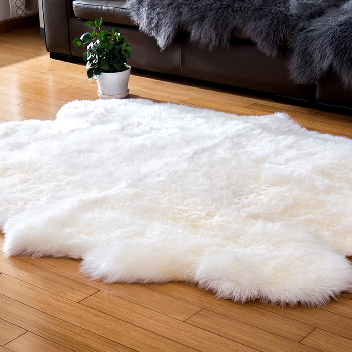 ニュージーランド原皮のムートン長毛　ラムスキン フリース  6匹物 170-175* 140cm; ホワイト.