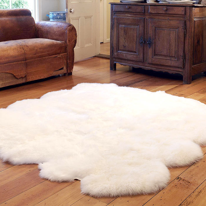 ニュージーランド原皮のムートン長毛フリース　ラムスキン, 6匹物 170-175* 180cm; ホワイト. 中国のシープスキン　メーカー.