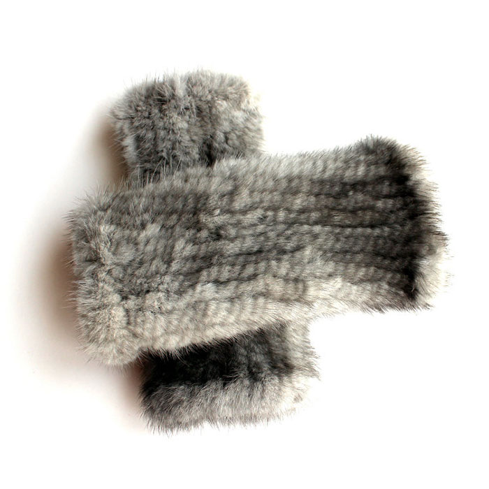 ミンク 手袋；ナチュラル カラ  ミンク 指出し手袋; 手作り