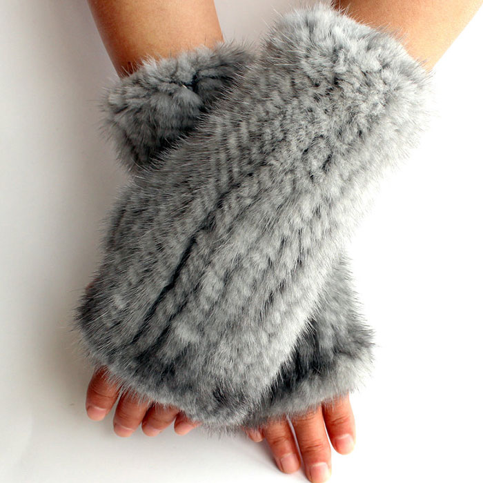 ミンク 手袋；ナチュラル カラ  ミンク 指出し手袋; 手作り
