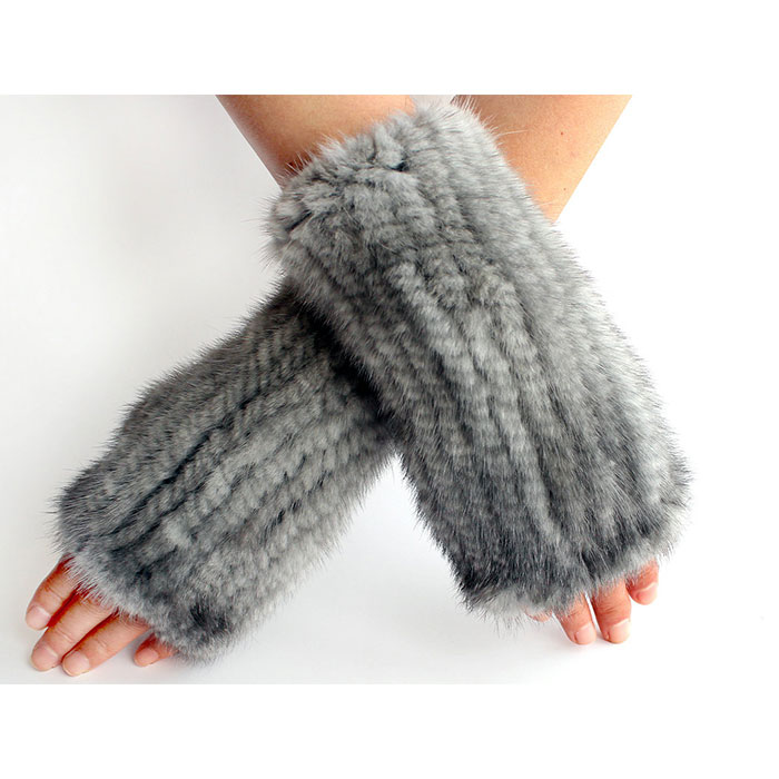 ミンク 手袋；ナチュラル カラ  ミンク 指出し手袋; 手作り