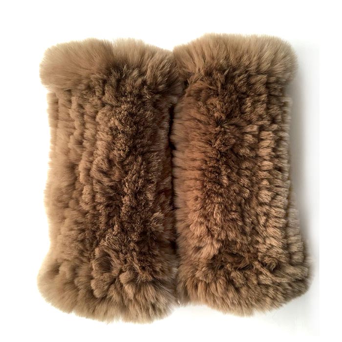 レッキス ファー 手袋；ナチュラル カラ  レッキス ファー 指出し手袋; 手縫い