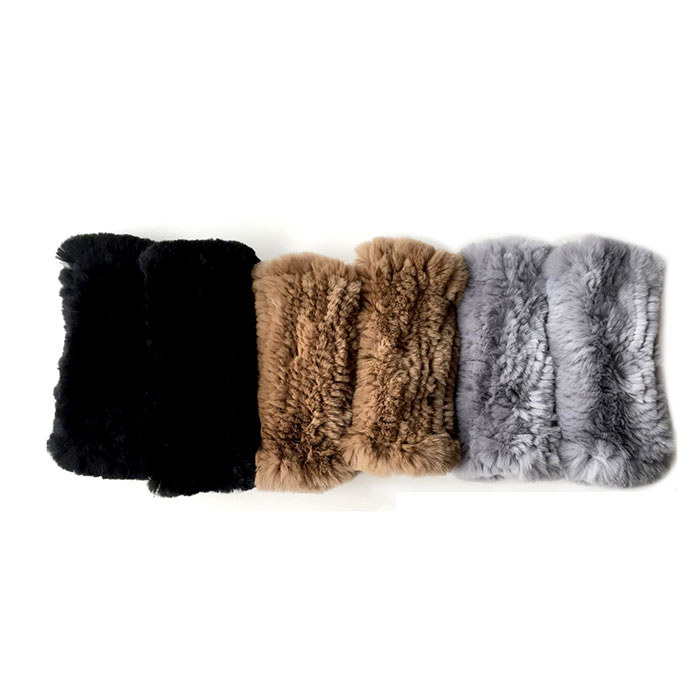 レッキス ファー 手袋；ナチュラル カラ  レッキス ファー 指出し手袋; 手縫い