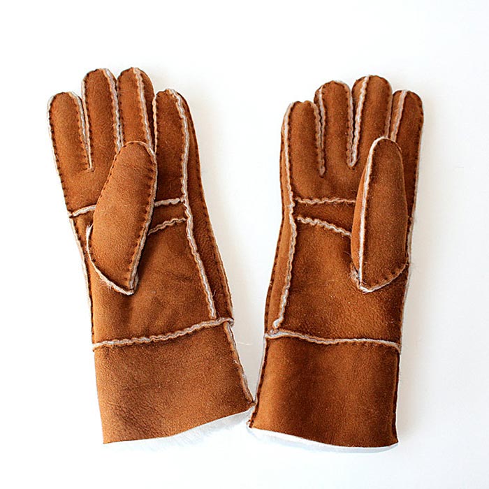 レディース シープスキン  グローブ  I 型; 長スタイル　ム-トン手袋　手縫い, メリノ シープスキン グローブ