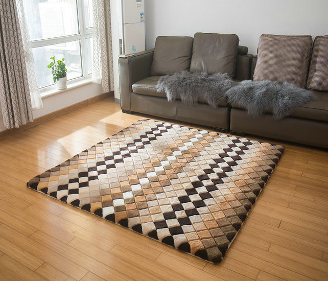 オーストラリア産　ム-トン　ラグ；カーペット 200*200cm ウール　モザイク　デザイン