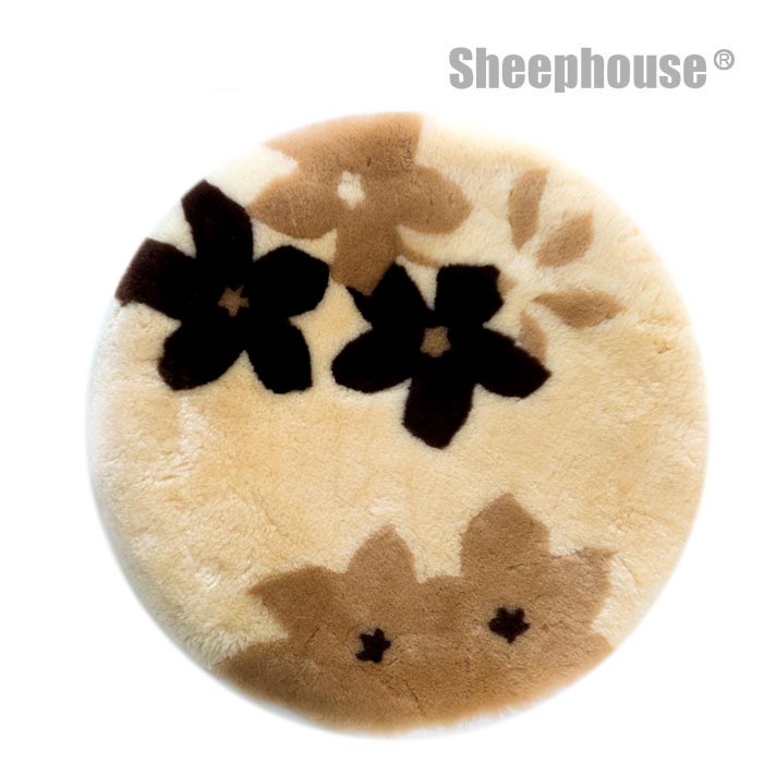 クッション オーストラリア原皮  シープスキン ム-トン , 桜　花柄, 円型,デザイン