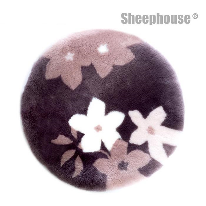 クッション オーストラリア原皮  シープスキン ム-トン , 桜　花柄, 円型,デザイン